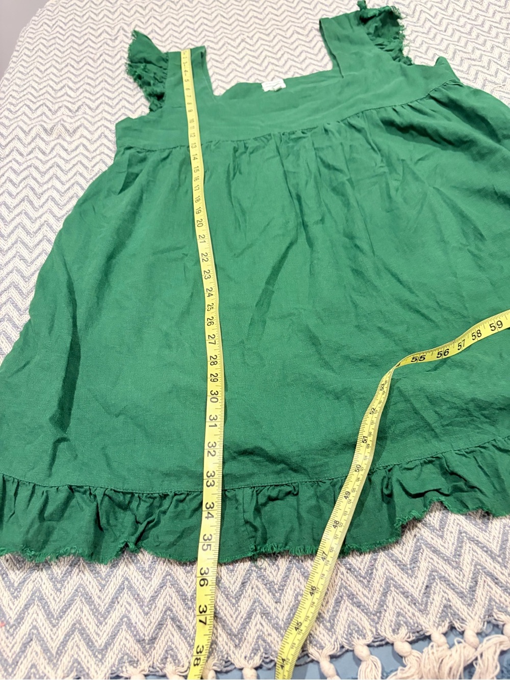 Aerie Green Linen Blend Ruffle Babydoll Mini Dress XL Cottagecore - Picture 7 of 8